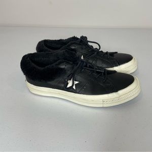 Converse One Star Faux Fur Trim Black Sneaker Size 8 Women